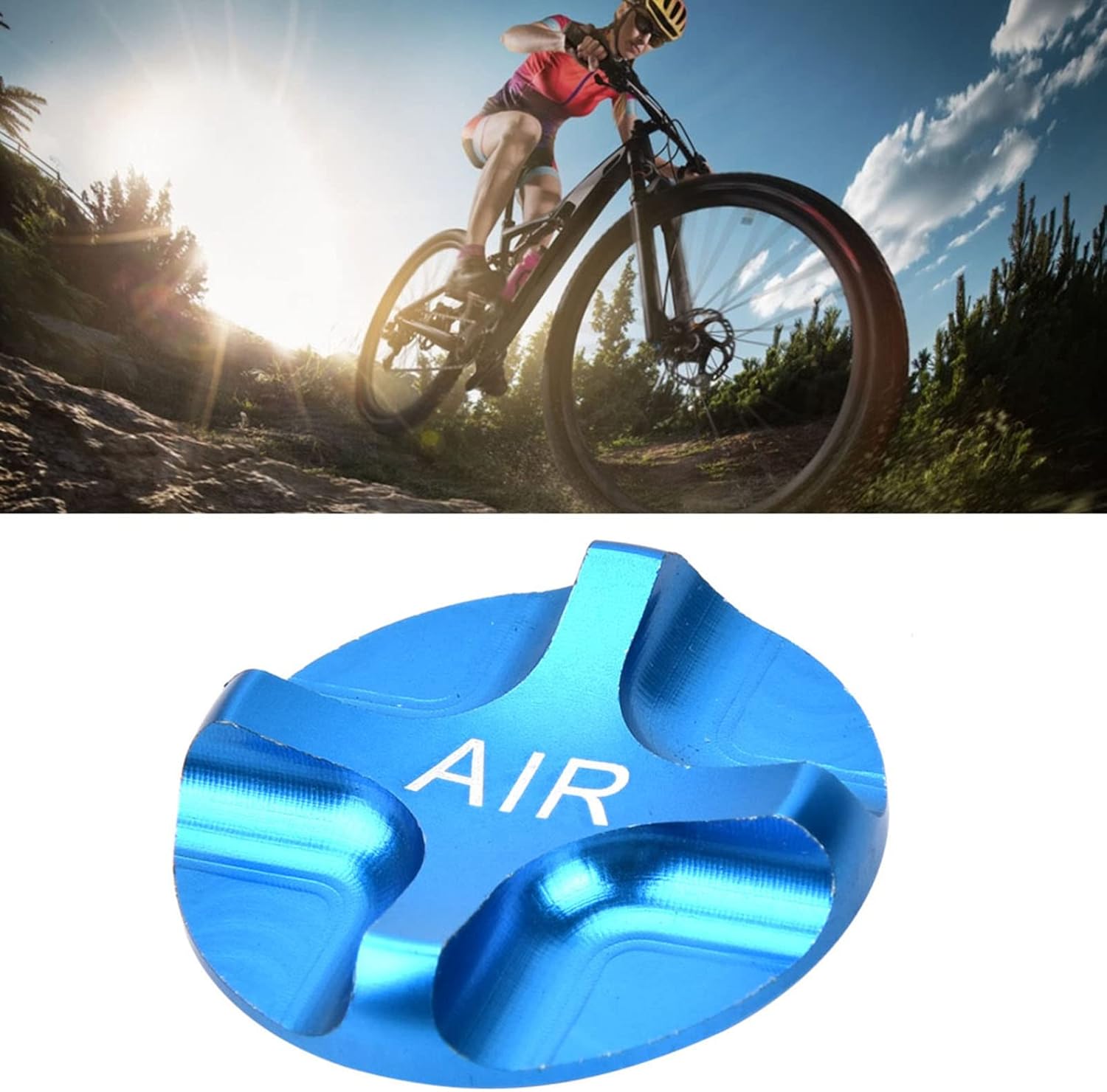 Air Valve Cap, MTB Headset Cap, Aluminium Alloy Suspension Fork Front Fork Airtight Valve Cover Bike Axxessory (Blue)