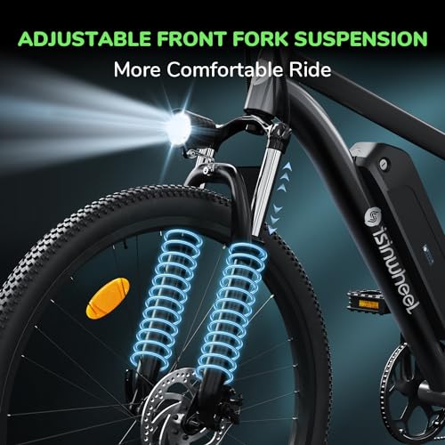 isinwheel M10 Electric Bike Adult 500W, 26" Commuting Electric Mountain Bike 20MPH Max Range 55+ Miles, Professional 35-Speed, Removable Battery, Front Fork Suspension Lightweight Electric Bicycle