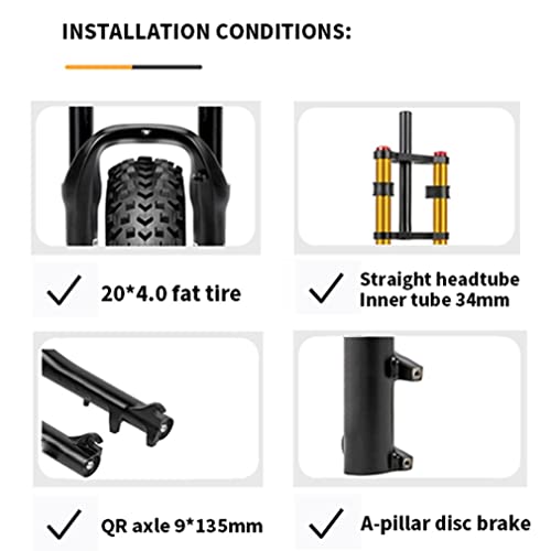 QHIYRZE Fat Bike Fork 20 Inch Bike Suspension Fork Travel 110mm Air Fork 28.6mm Straight Double Shoulder Front Fork Rebound Adjustable for 4.0" Tire Snow Beach E-Bike