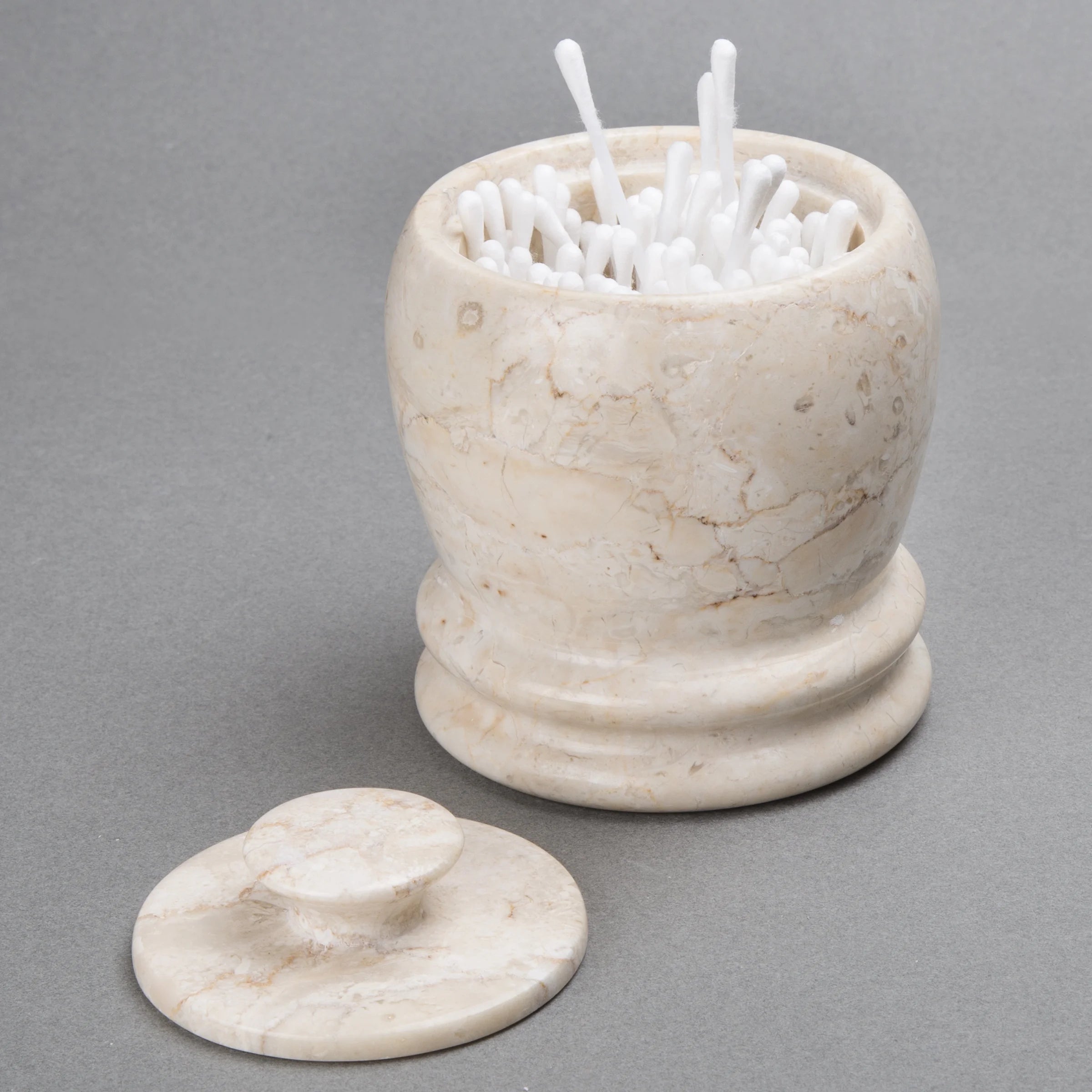 Creative Home Natural Champagne Marble Cotton Ball Swab Holder, Q-Tip Holder, Bathroom Storage Jar Container Organizer
