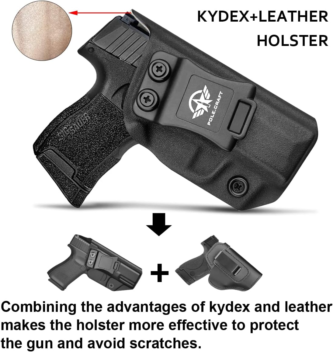 Sig P365 Holsters IWB Kydex Leather Holster Fit: Sig Sauer P365 / P365 SAS / P365 X Pistol Case - Inside Waistband Concealed Carry - P365 Accessories- Cover Mag-Button - No Scratch, No Dropping