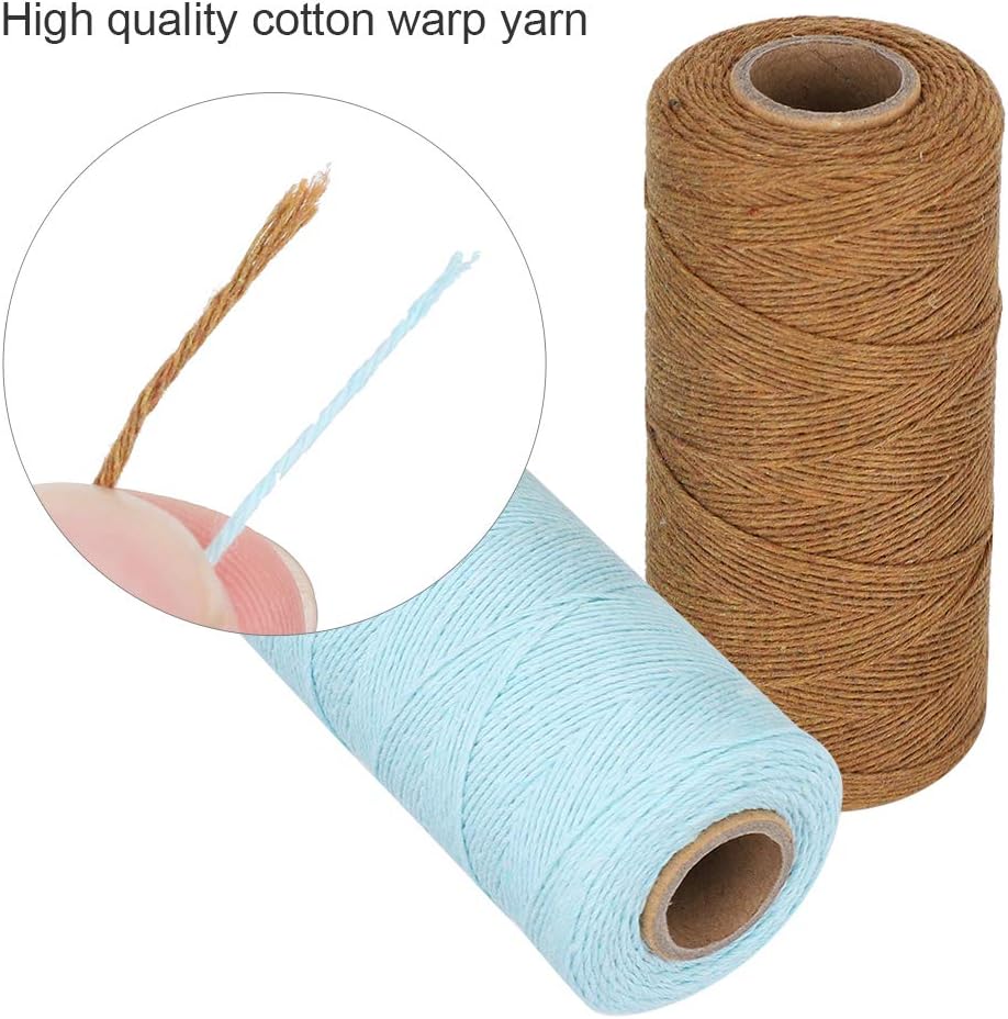2 Rolls Craft Cotton Thread Twine Pure Cotton Yarn Tensile Resistant 8/4 Warp Thread for Knitting Tatting Carpet Tapestry(Brown+Light Blue)