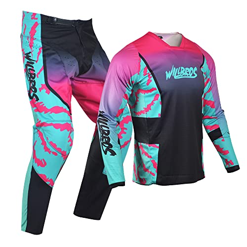 Willbros Mens Motocross Jersey Pants Combo MX Gear Set Dirt Bike Offroad Riding Racewear Adult BMX ATV