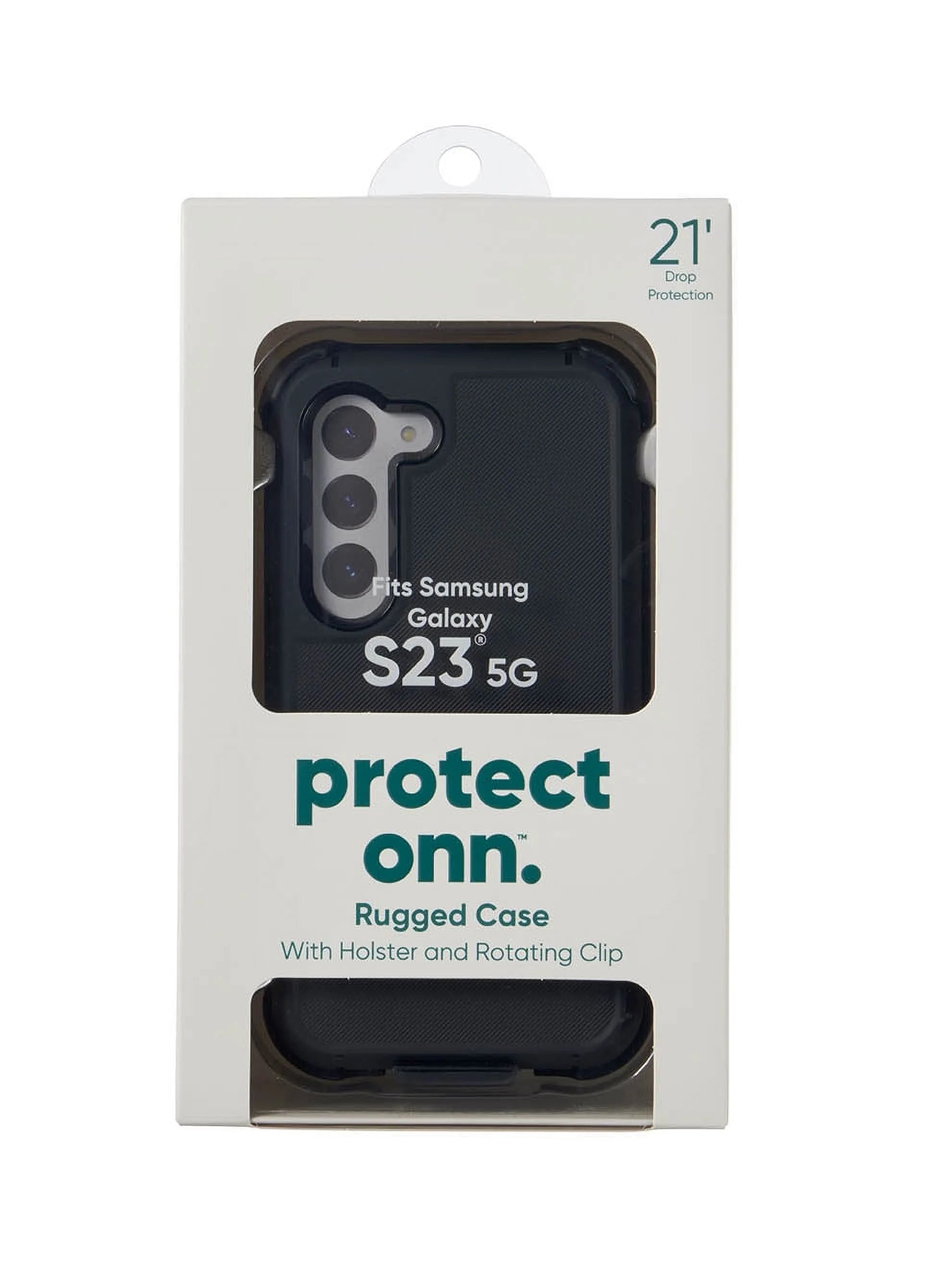 onn. Rugged Phone Case with Holster for Samsung Galaxy S23 5G - Black