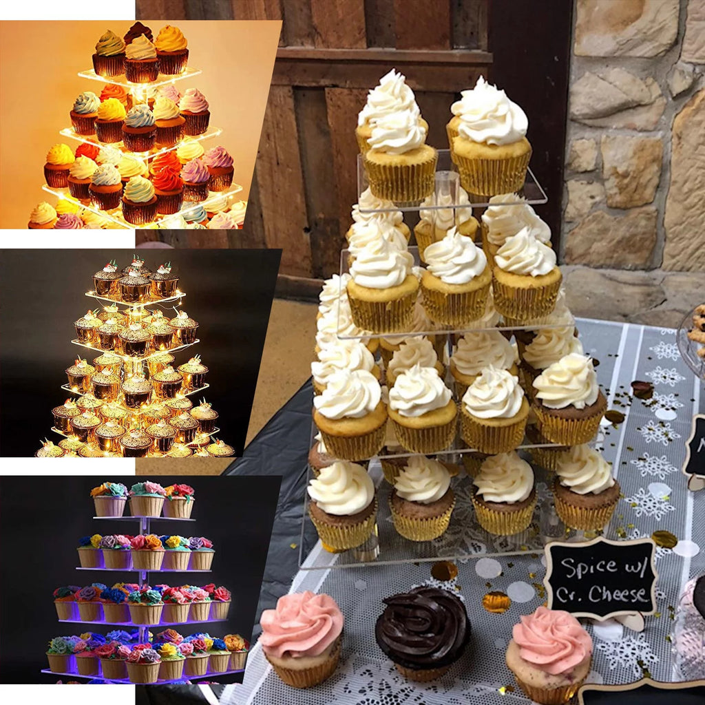 Efavormart 6 Tier Square HEAVY DUTY Acrylic Crystal Glass Clear Cupcake Dessert Decorating Stand For Wedding Birthday Party Dessert