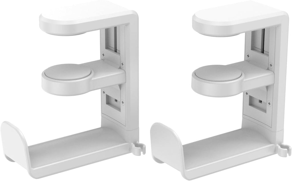 Rotating Headphone Stand - EURPMASK PC Gaming Headset Stand, Adjustable Clamp-on Headphone Holder, Headphone Hanger Hook Under Desk with 360 Degree Swivel&Cable Clip Organizer - White+White