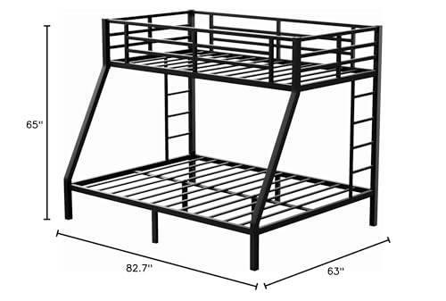 Bunk Bed Twin XL over Queen with 2 Ladder & Safety Railing, Metal Bunk Bed Frame for Kids/Adults Bedroom, Strong Slats Support, Under Bed Storage, Space Saving, Noise Free, No Box Spring Needed, Black