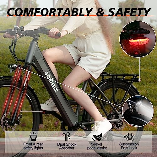 ACTBEST Core Electric Bike for Adults - 468Wh Removable Battery, 26 inch Step Thru Electric Bicycle, Peak 500W Brushless Motor Cityrun Ebike, with 7 Speed, Up to 50 Miles, E-Bikes