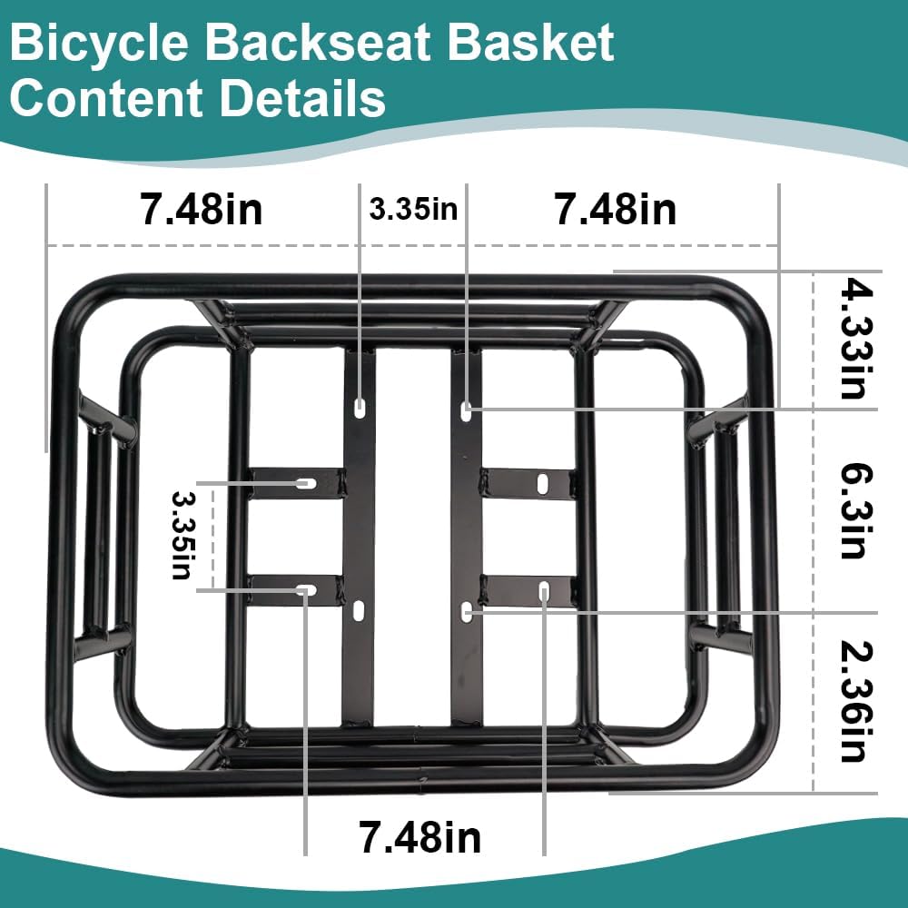 Rear Bike Basket with Black Liner, Cargo Net Large Rear Removable Metal Bicycle Basket, Heavy Duty Rear Basket for Electric Bike, Great for Bike Trip Carrying Grocery Dog