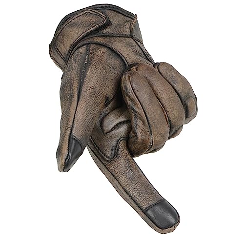 Milwaukee Leather MG7514 Men's Brown Leather with Gel Palm Motorcycle Gloves W/Protective Knuckle