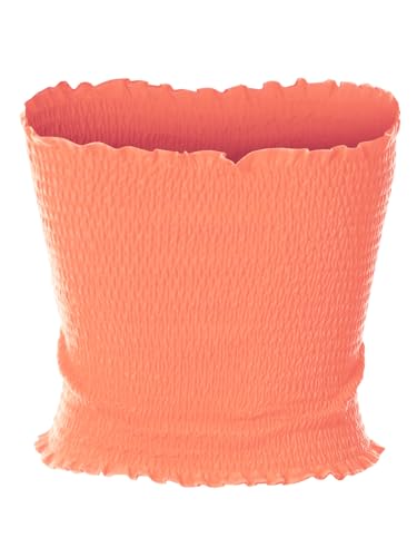 MixMatchy Women's Strapless Smocked Lettuce Hem Stretch Bustier Bandeau Crop Tube Top