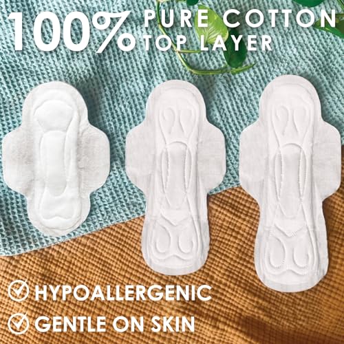 L. Pure Cotton Topsheet Pads for Women, Regular Absorbency, Ultra Thin Pads with Wings, Unscented menstrual pads, 56 Count (Packaging May Vary)