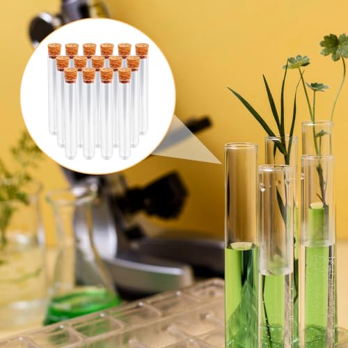 Plastic Test Tubes with Lids, 15x100mm (15ml) Clear Vials with Seal Cap Container Transparent Test Tubes with Cork Stoppers for Jewelry Seed Beads Powder Spice Liquid Storage (15 PCS)