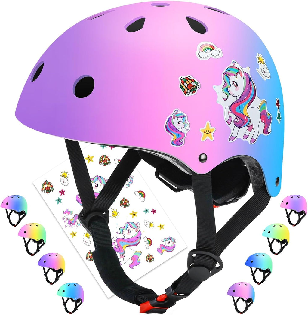 Color Gradient Adjustable Helmet Kids Protective Gear Set Knee Pads for Kids 3-8 Years Cycling Helmet with Knee Pads Elbow Pads Wrist Guards Youth Skateboard Helmet for Kids