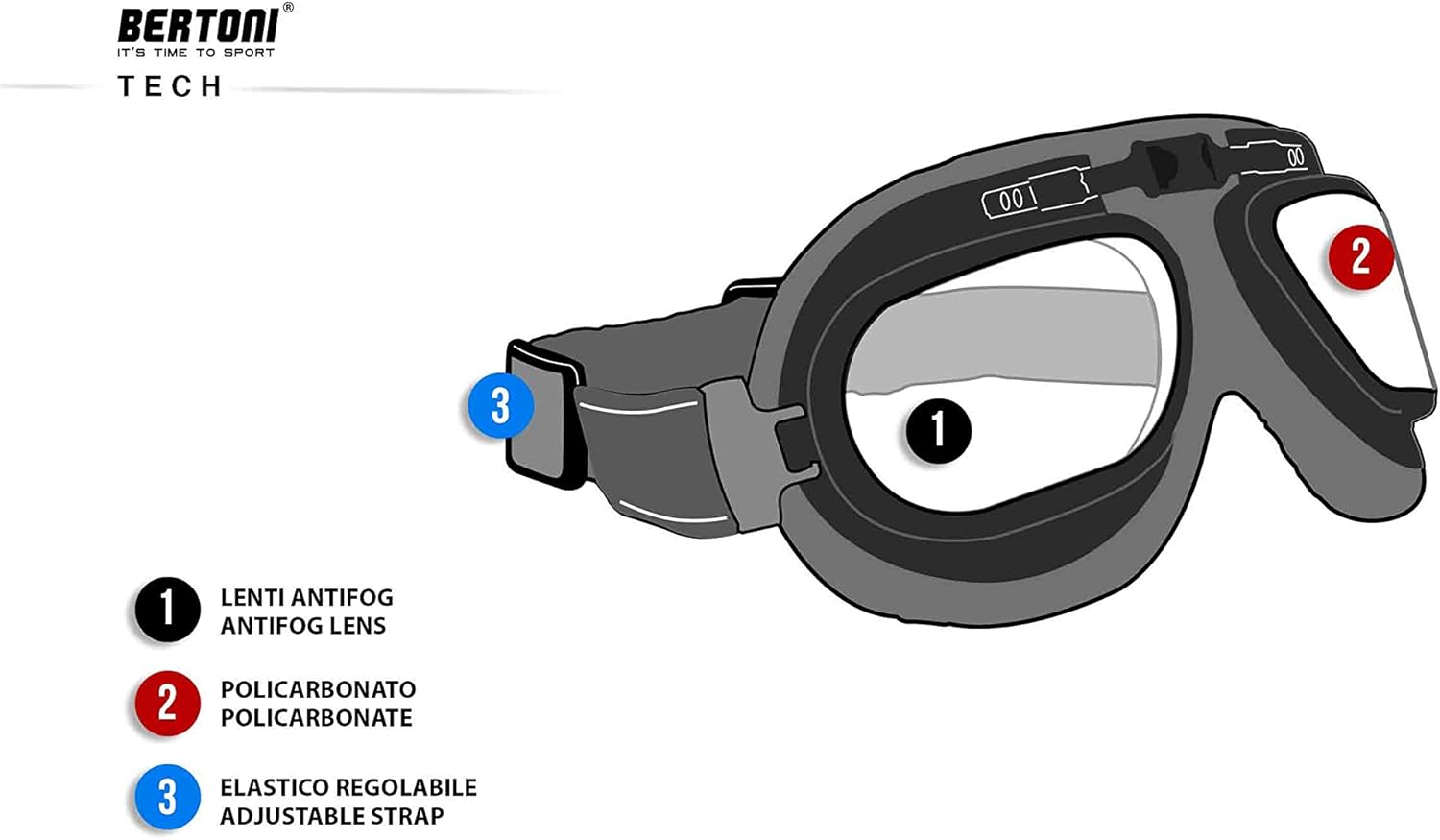 Bertoni Vintage Motorcycle Goggles Antifog and Anticrash Lenses Matt Black Metal Rims mod. AF191A Italy Motorbike Aviator over Helmets Glasses