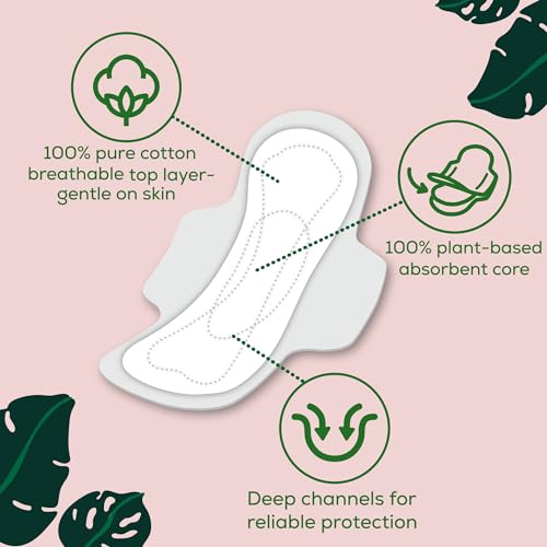 L. Pure Cotton Topsheet Pads for Women, Regular Absorbency, Ultra Thin Pads with Wings, Unscented menstrual pads, 56 Count (Packaging May Vary)