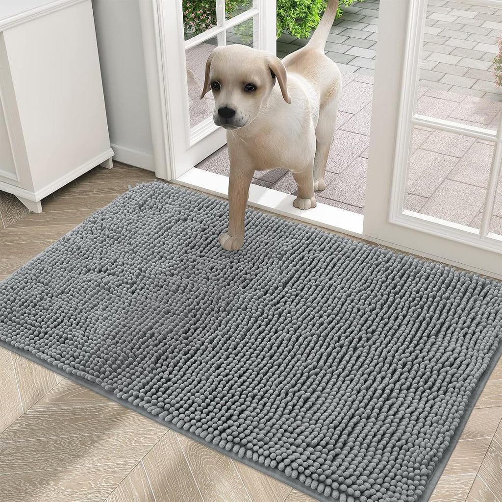 OLANLY Indoor Door Mat and Dog Door Mat, Indoor Door Mat Size 29.5x17 in Black and Dog Door Mat Size 30x20 in Grey, 2 Item Bundle