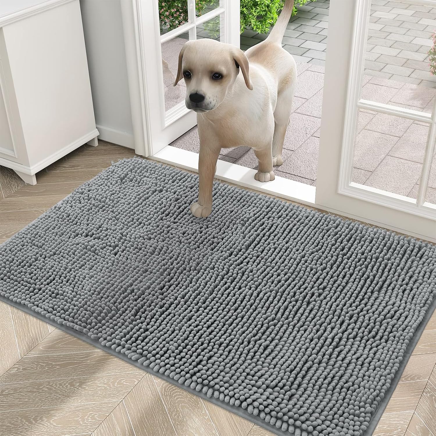 OLANLY Indoor Door Mat and Dog Door Mat, Indoor Door Mat Size 29.5x17 in Black and Dog Door Mat Size 30x20 in Grey, 2 Item Bundle