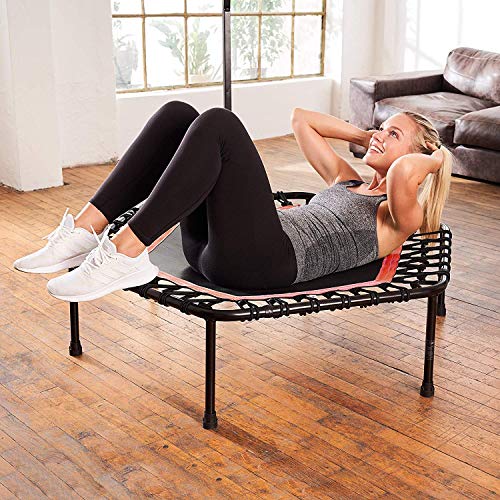 sportplus+ Indoor Trampoline, Blue/Green/Red, Rebounder Home Fitness Trampoline with Height Adjustable Bar