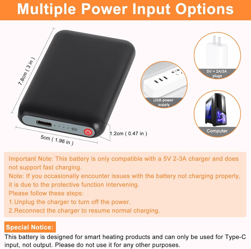 Amiable Upgraded 5V 5000mAh Li-Polymer Rechargeable Batteries, Suitable for Heated Gloves Heated Scarf Heated Socks, Heated Slippers Spare Battery (Black)
