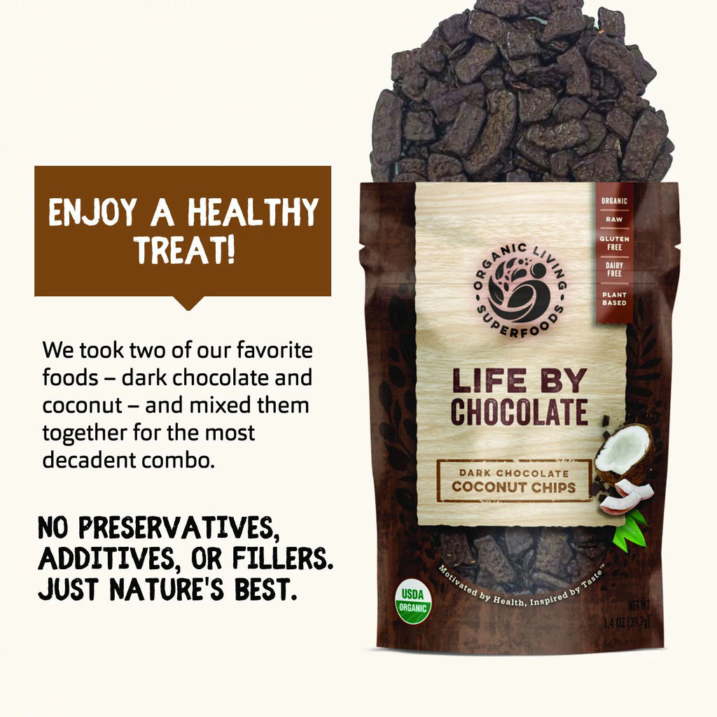 Healthy Truth - LIFE BY CHOCOLATE - Organic Dark Chocolate Covered Coconut Chunks (1.4oz SNACK Size)