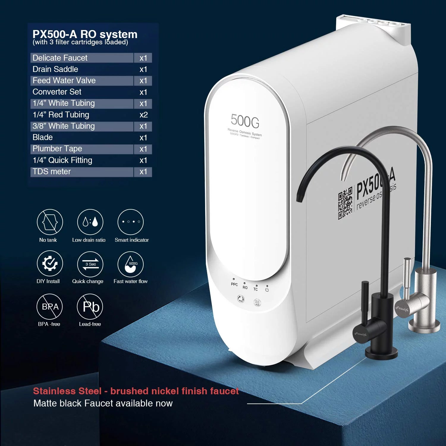 Frizzlife PX500-A Under Sink Alkaline/Remineralize RO Tankless Water Filtration System