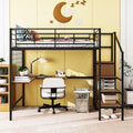Harper & Bright Designs Metal Full Size Loft Bed with Desk and and Metal Grid, Loft Bed Full with Storage Stairs and Wardrobe,Space Saving Loft Bed with Desk Underneath for Kids Teens, Black