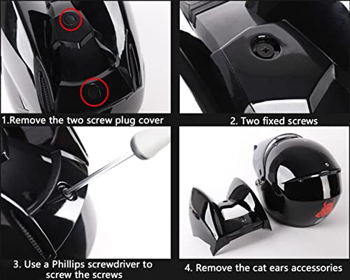 DOT Certified Full Face Motorcycle Helmets with Cat Ears Street Off-Road Retro Helmet for Adult Men Women Flip up Visors Motocross Helmet for Cool Girl Scooter Chopper Cruiser Helmet