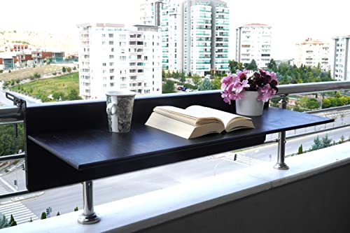 Balcony Bar Table for Railings, Outdoor Folding Deck Rail Table for Patio, Balcony Hanging Desk for Many Railings Compatible, Wooden Bar Serving Table for Porch (Chestnut, XL: 47.3 x 11.8 inches)