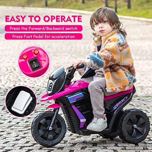 PoderLeo 6V Kids Ride on Motorcycle, Toddler Motorcycle with Music, Mini Motorbike for Kids, 3 Wheeled Electric Motorcycle for Kids, Gift for Boys & Girls