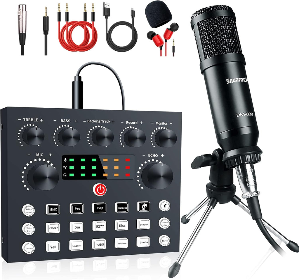 Podcast Equipment Bundle,Audio Interface with All-In-One DJ Mixer and Studio Broadcast Microphone, Perfect for Recording,Live Streaming,Gaming,Compatible with PC,Smartphone,Play Station Pack of 2