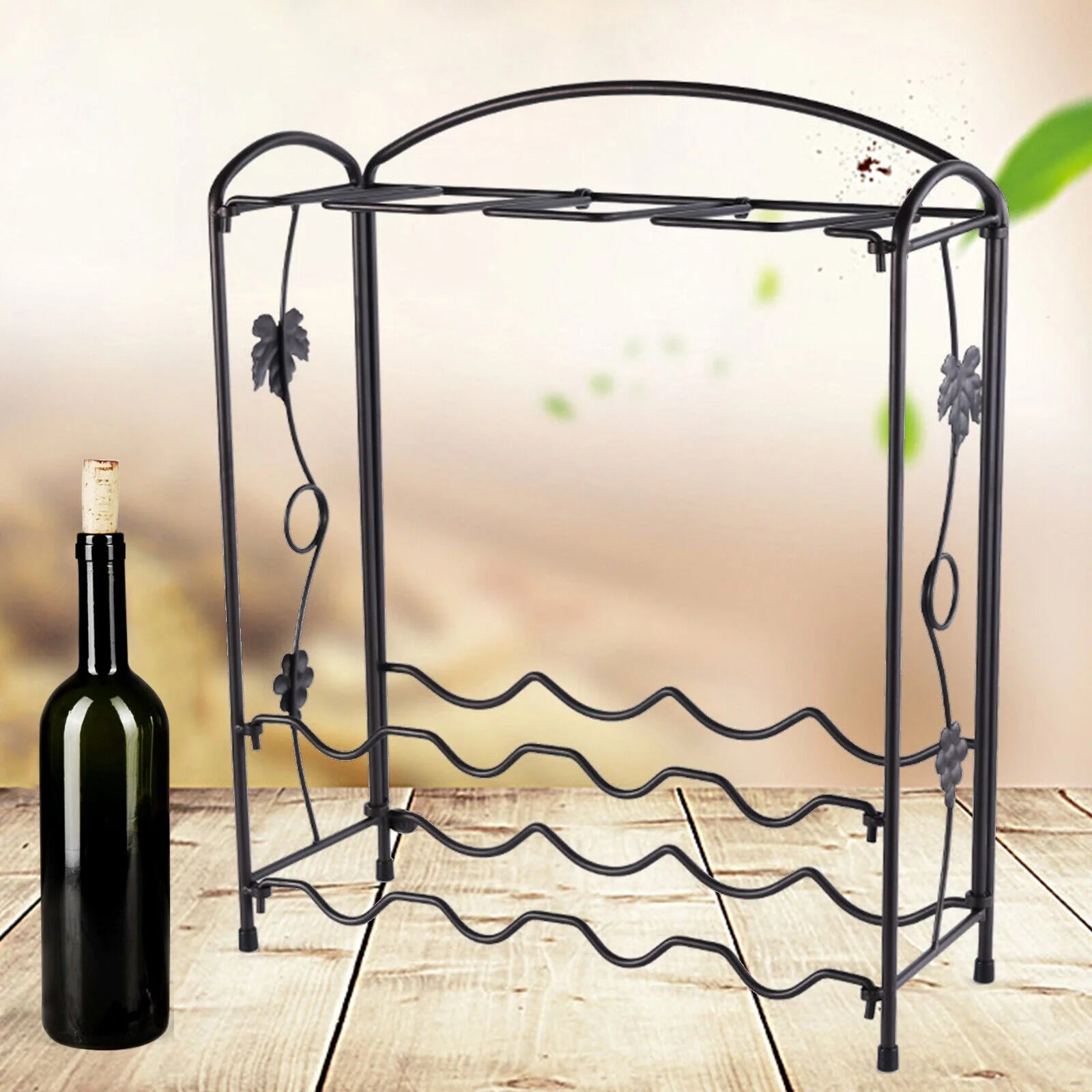 ZhdnBhnos 2-Tier 8 Bottles Stackable Wine Rack Countertop Glasses Storage Organizer Floor Standing Holder Display Shelf