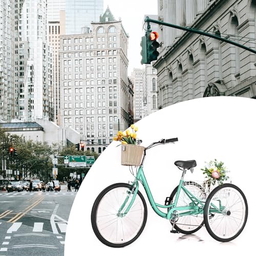 AkiiGer Adult Tricycles for Adults, 7 Speed Adult Trikes, 20/24/26 inch 3 Wheel Bike with Basket, Three-Wheeled Cruiser Bicycles for Women and Men, Without Fenders
