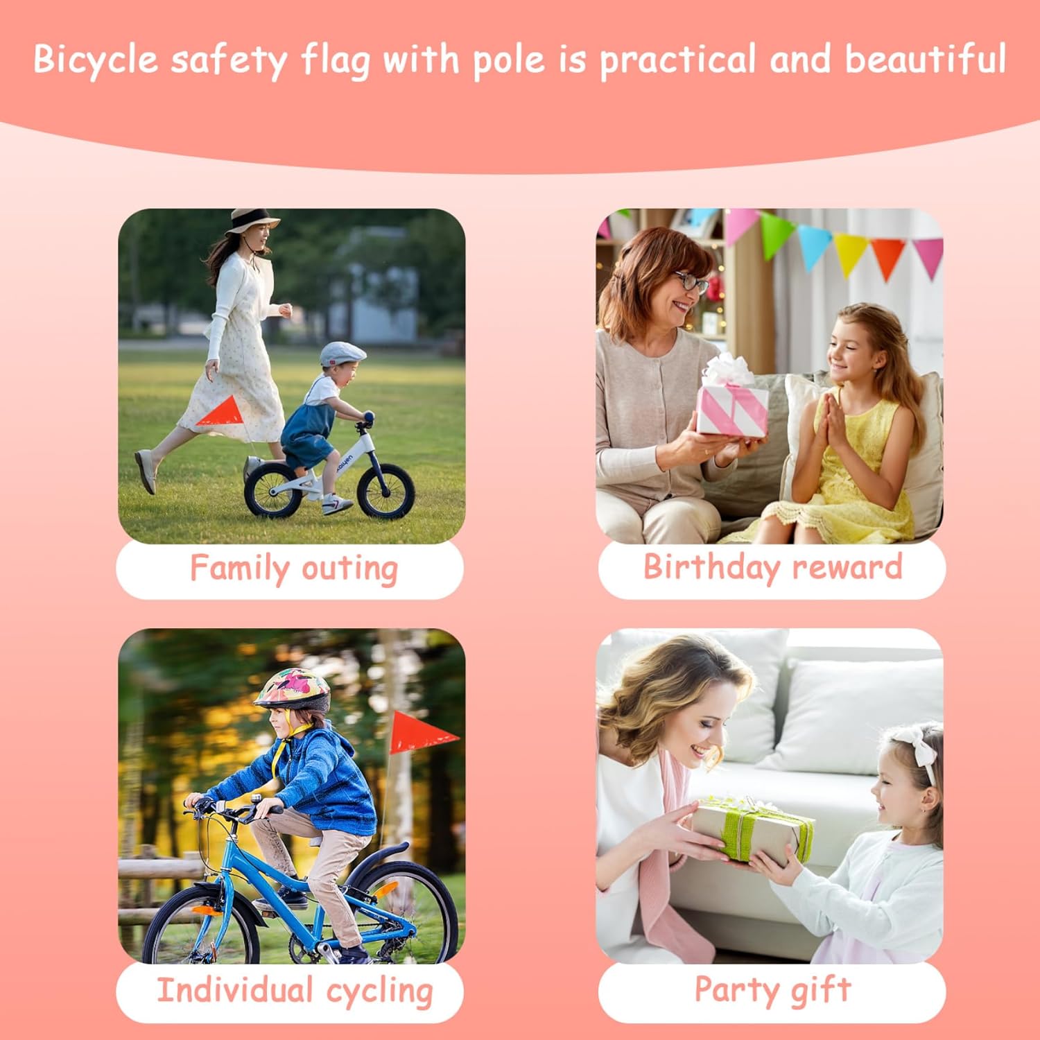 Bike Flags with Pole, Reflective Bike Safety Flag, Adjustable Height Bicycle Flag, High Visibility Go Kart Flags with Mounting Bracket Bike Flag