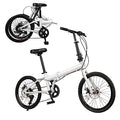 20 Inch Folding Bike, 7 Speed Foldable Bike for Adults, Folding City Bike with Dual Disc, Brakes Compact Light Weight Carbon Steel White Adult Bike