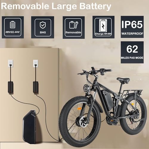SMLRO Electric Bike V3 for Adults, Dual Motors 2000W 35MPH Electric Mountain Bicycle with 48V 22.4AH Removable Battery, 7 Speed 26" Fat Tire Full Suspension Hydraulic Disc Brake