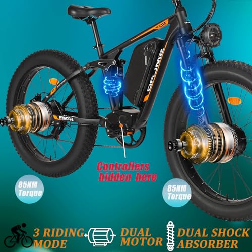 iRonthunder Electric Bike for Adults, Nexusrider Su7 2000W Dual Motor Electric Bicycle, 7 Speed 35MPH MTB, 48V 22.4AH 26 in Fat Tire Ebike with Full Suspension, 90 Miles Single & Dual Switching,MTB
