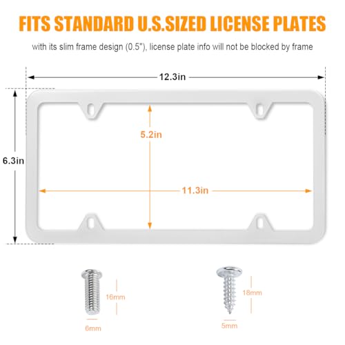 Osilly Car License Plate Frames, 2 Pack 4 Holes Stainless Steel Car Tag Holder, Universal US Standard, Slim Design Rust-Proof License Plate Covers with Screw Caps, Automotive Accessories