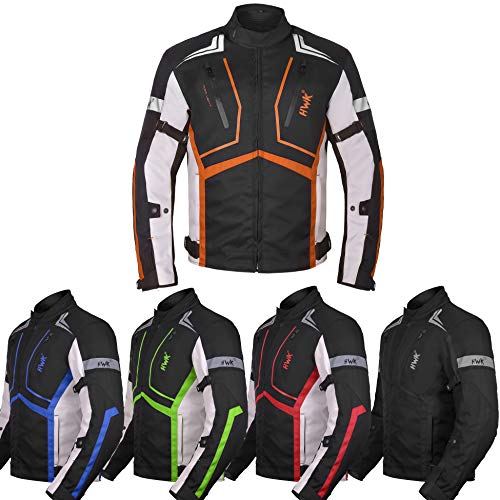 HWK Motorcycle Jacket for Men and Women Scorpion with Cordura Fabric for Enduro Motorbike Riding and Armor Foam Padding for Impact Protection, Dual Sport Motorcycle Jacket - Orange, Large