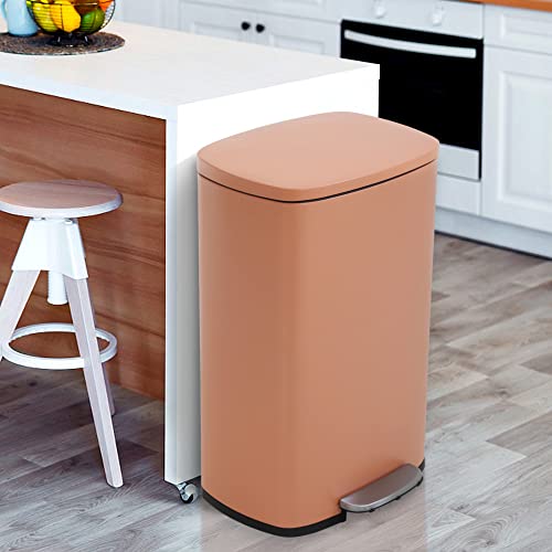 13 Gallon Trash Can, Brushed Stainless Steel Kitchen Trash Can with Soft-close Lid, Fingerprint-resistant Kitchen Garbage Can with Foot Pedal and Inner Bucket, Odor Proof Trash Can Garbage Can, BLACK