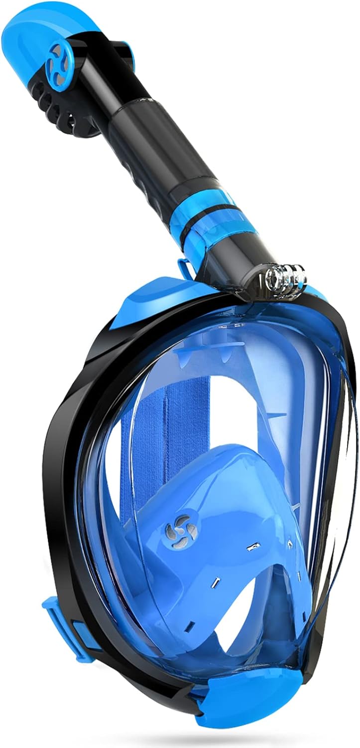 OUSPT Full Face Snorkel Mask, Snorkeling Mask with Detachable Camera Mount, Panoramic 180 Degree View Upgraded Dive Mask with Safety Breathing System, Dry Top Set Anti-Fog Anti-Leak for Adult&Kids Pack of 2