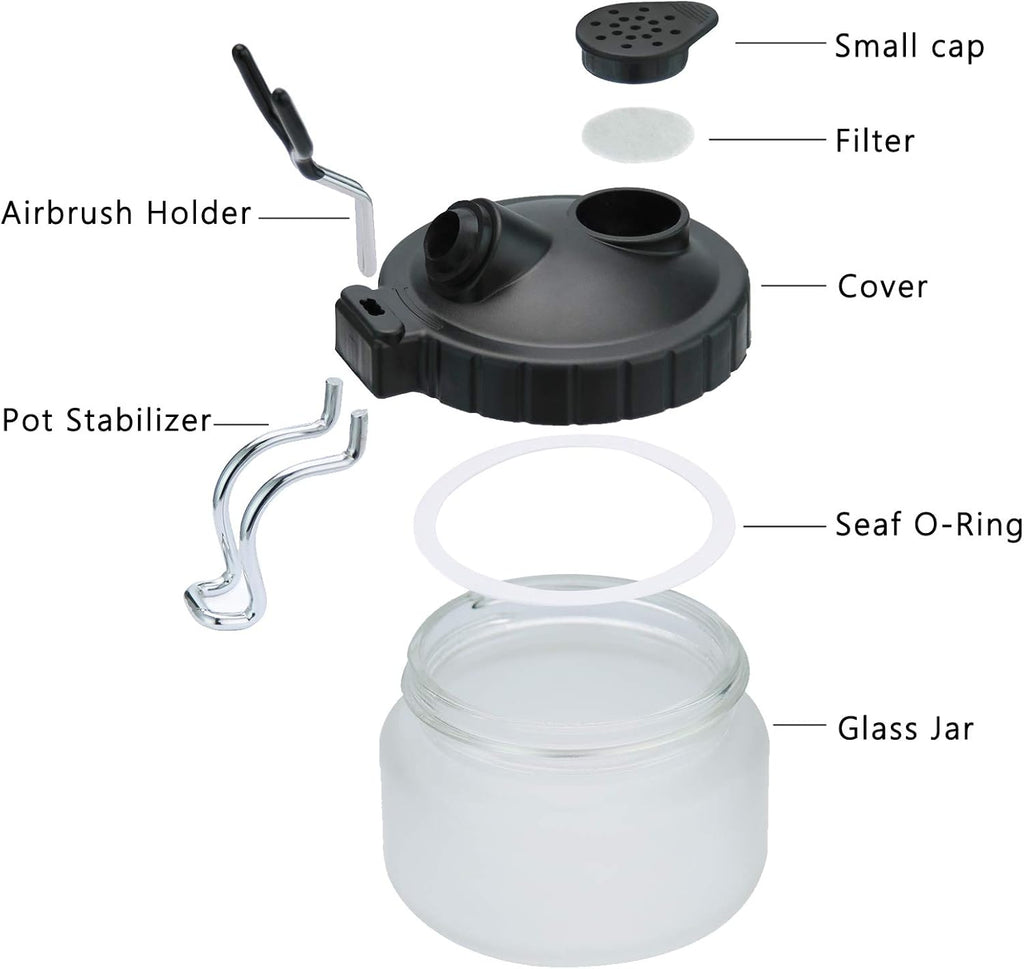 SAGUD Airbrush Cleaning Pot Strong Glass Jar Bottles Kit with Airbrush Holder Station