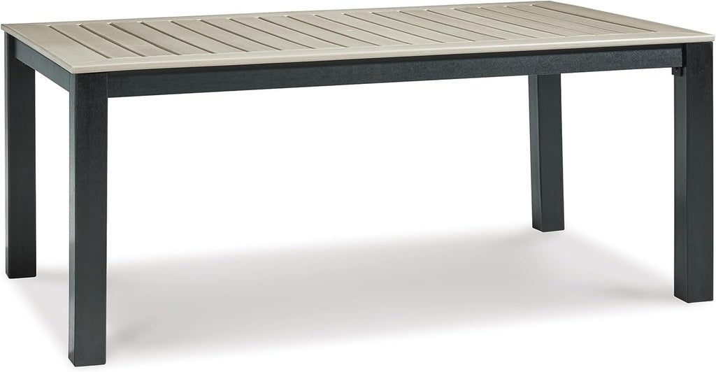 Benjara Mide 72 Inch Outdoor Dining Table, Rectangular, Slatted Top, Beige, Brown and Black