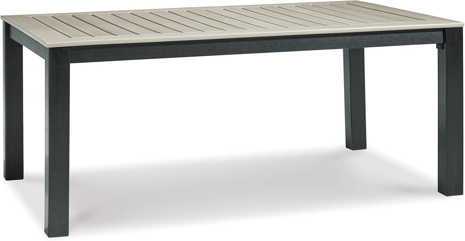 Benjara Mide 72 Inch Outdoor Dining Table, Rectangular, Slatted Top, Beige, Brown and Black