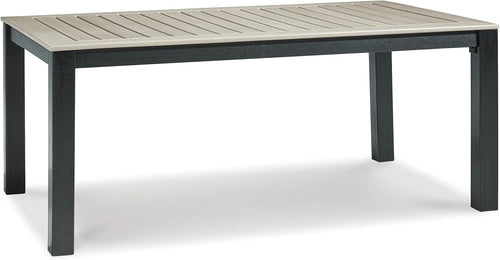 Benjara Mide 72 Inch Outdoor Dining Table, Rectangular, Slatted Top, Beige, Brown and Black