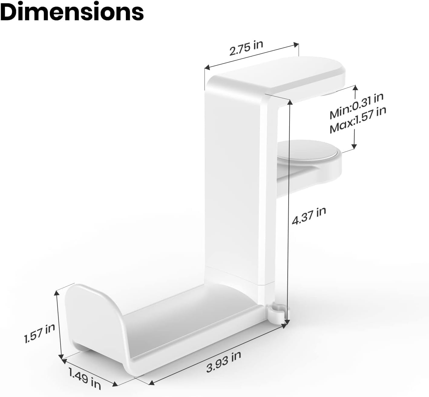 Rotating Headphone Stand - EURPMASK PC Gaming Headset Stand, Adjustable Clamp-on Headphone Holder, Headphone Hanger Hook Under Desk with 360 Degree Swivel&Cable Clip Organizer - White+White