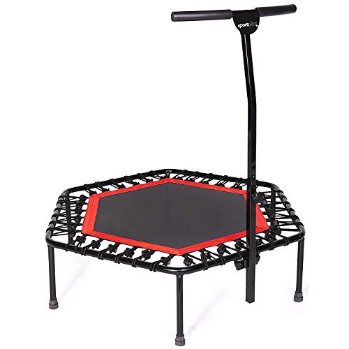 sportplus+ Indoor Trampoline, Blue/Green/Red, Rebounder Home Fitness Trampoline with Height Adjustable Bar