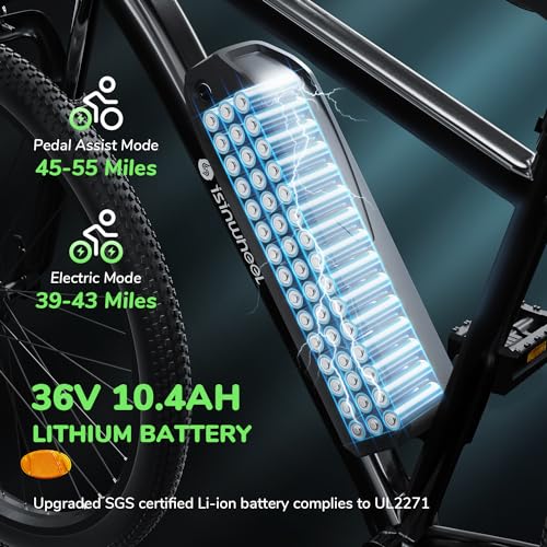 isinwheel M10 Electric Bike Adult 500W, 26" Commuting Electric Mountain Bike 20MPH Max Range 55+ Miles, Professional 35-Speed, Removable Battery, Front Fork Suspension Lightweight Electric Bicycle