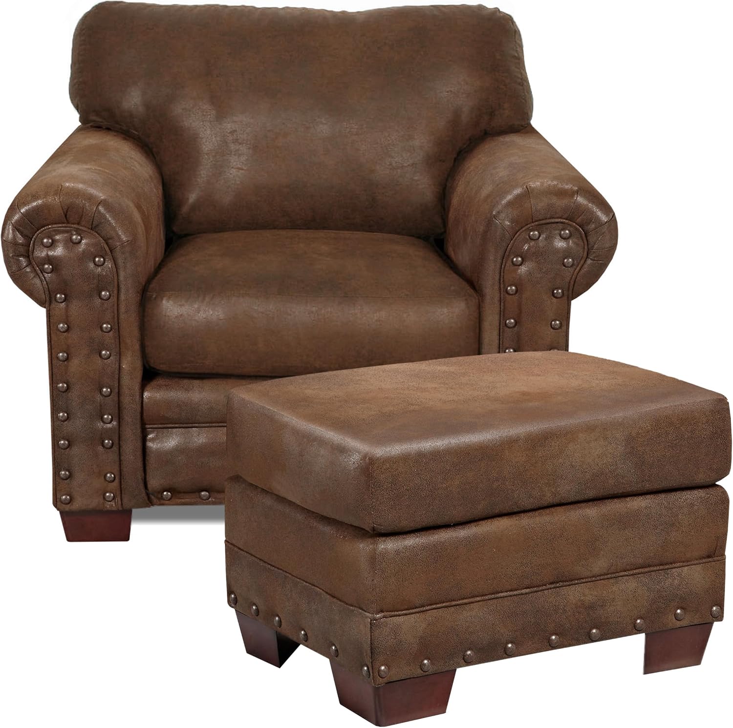 American Furniture Classics Model 8501-00-20 Buckskin Arm Matching Chair and Ottoman, Brown Pinto