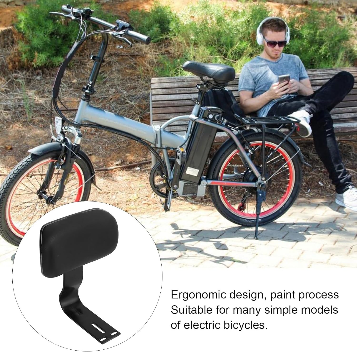 VGEBY Electric Bicycle Backrest, Electric Bicycle Rear Passenger Seat Backrest with Metal Support U Shape Comfortable Black Bike Seat with Backrest Bike Seat with Backrest Backrest for Bike Seat